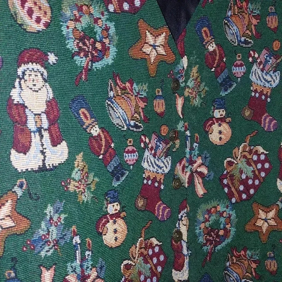 Vintage Bobbie Brooks Womens Christmas Vest XXL Green Tapestry Button - Picture 3 of 8